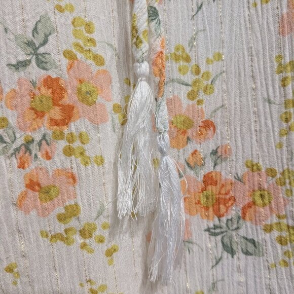 Cupcakes and Cashmere Blouse Women's Small Floral Peasant Smock Metallic Fringe - Picture 8 of 15